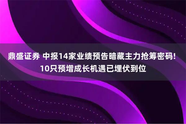 鼎盛证券 中报14家业绩预告暗藏主力抢筹密码! 10只预增成长机遇已埋伏到位